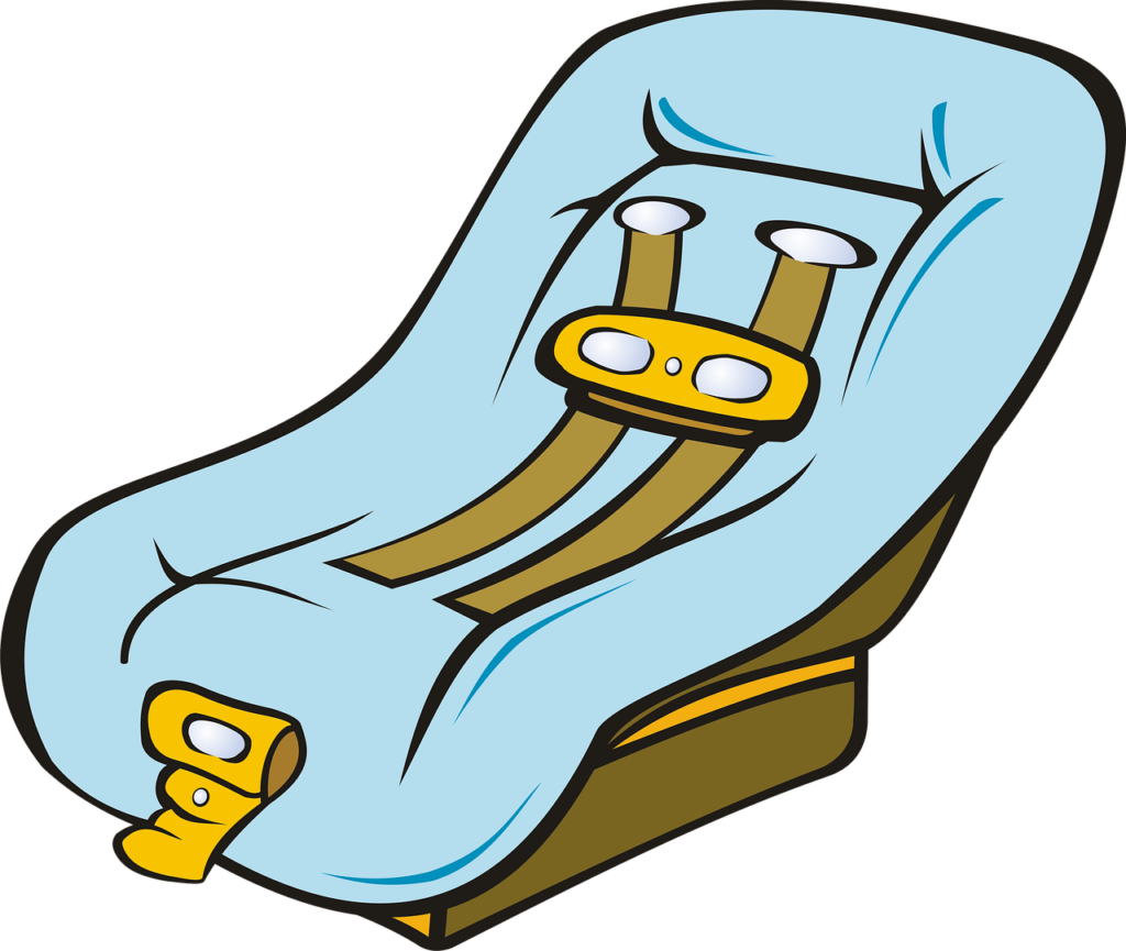 A cartoon car seat on white